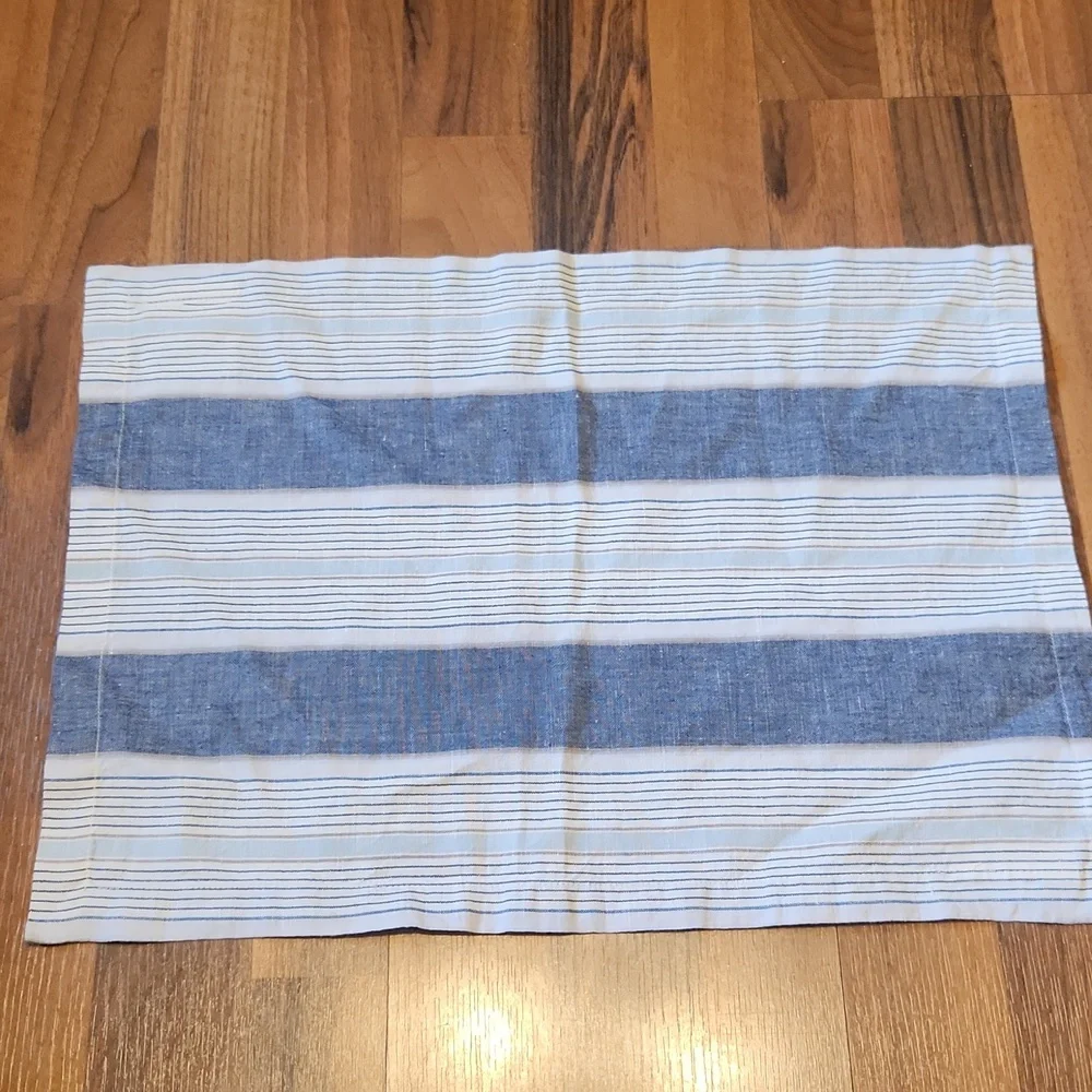 William Sonoma Linen Blue, White & Gray Striped Placemats Set of 6